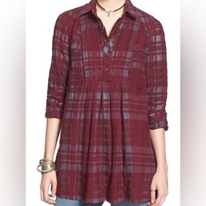 Free People Plaid Burnout Longsleeve Tunic Top Sz M